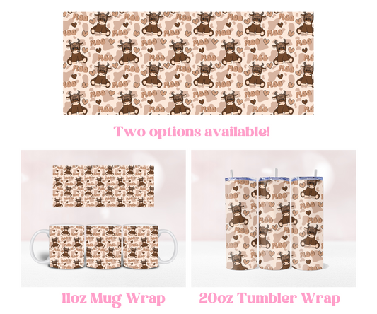 Highland Cow Seamless - Pre Printed 11oz or 20oz Wrap image 0