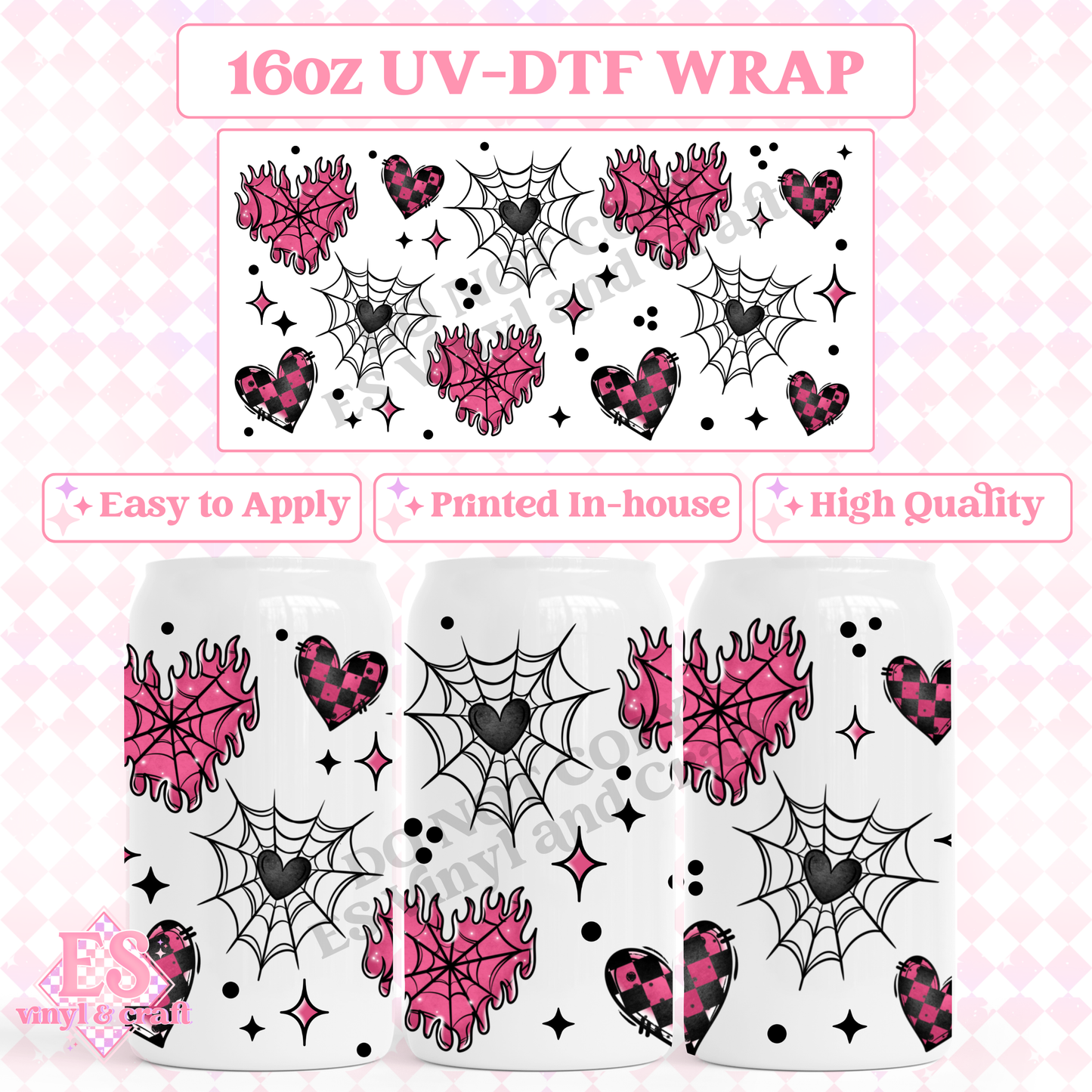 Pink Flame Heart - 16oz Beer Can / Libbey UV-DTF Transfer image 0