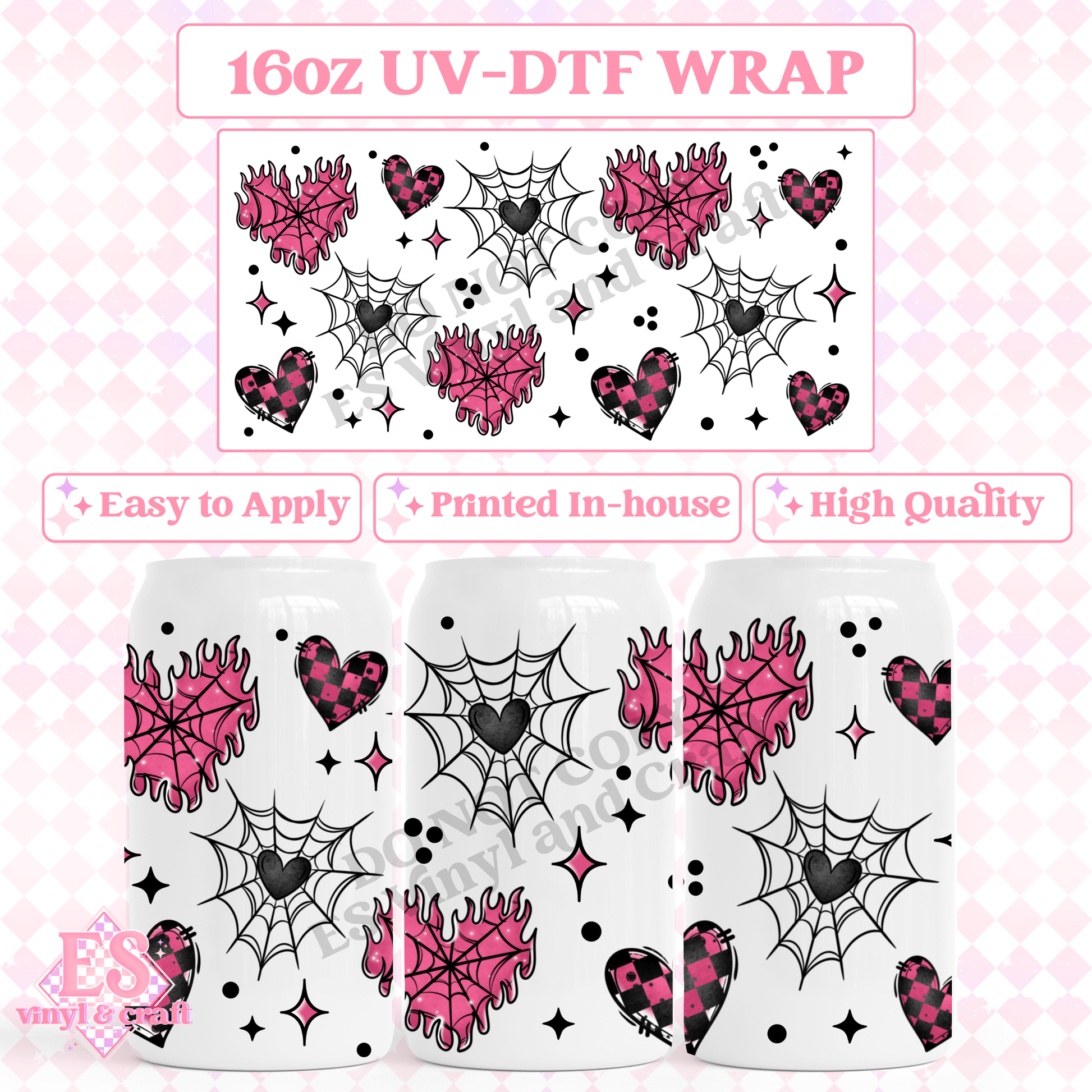 Pink Flame Heart - 16oz Beer Can / Libbey UV-DTF Transfer image 0