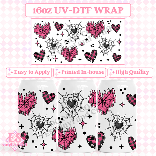 Pink Flame Heart - 16oz Beer Can / Libbey UV-DTF Transfer image 0