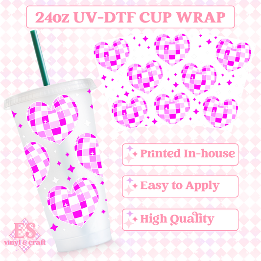 Heart Mirror Ball - UVDTF 24oz Cold Cup Wrap image 0