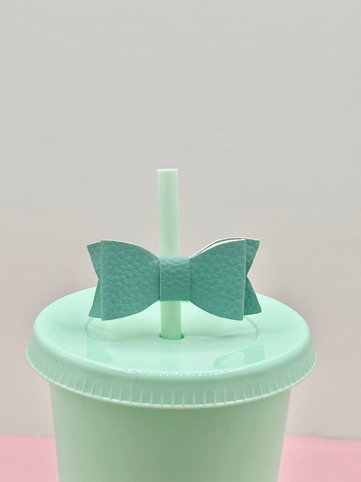 Mini Bow Straw Topper - Faux Leather Mint image 0