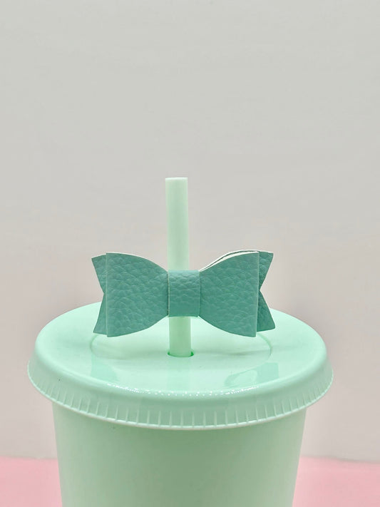 Mini Bow Straw Topper - Faux Leather Mint image 0
