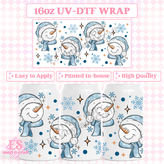 Blue Snowmen - 16oz Beer Can / Libbey UV-DTF Transfer image 0