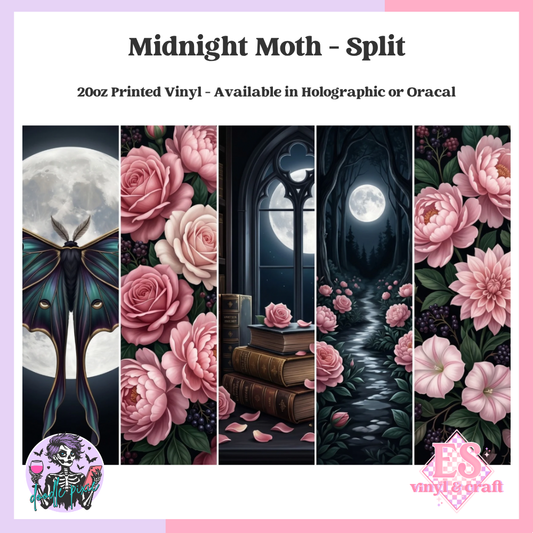 Midnight Moth - Split - 20oz Printed Tumbler Self Adhesive Vinyl