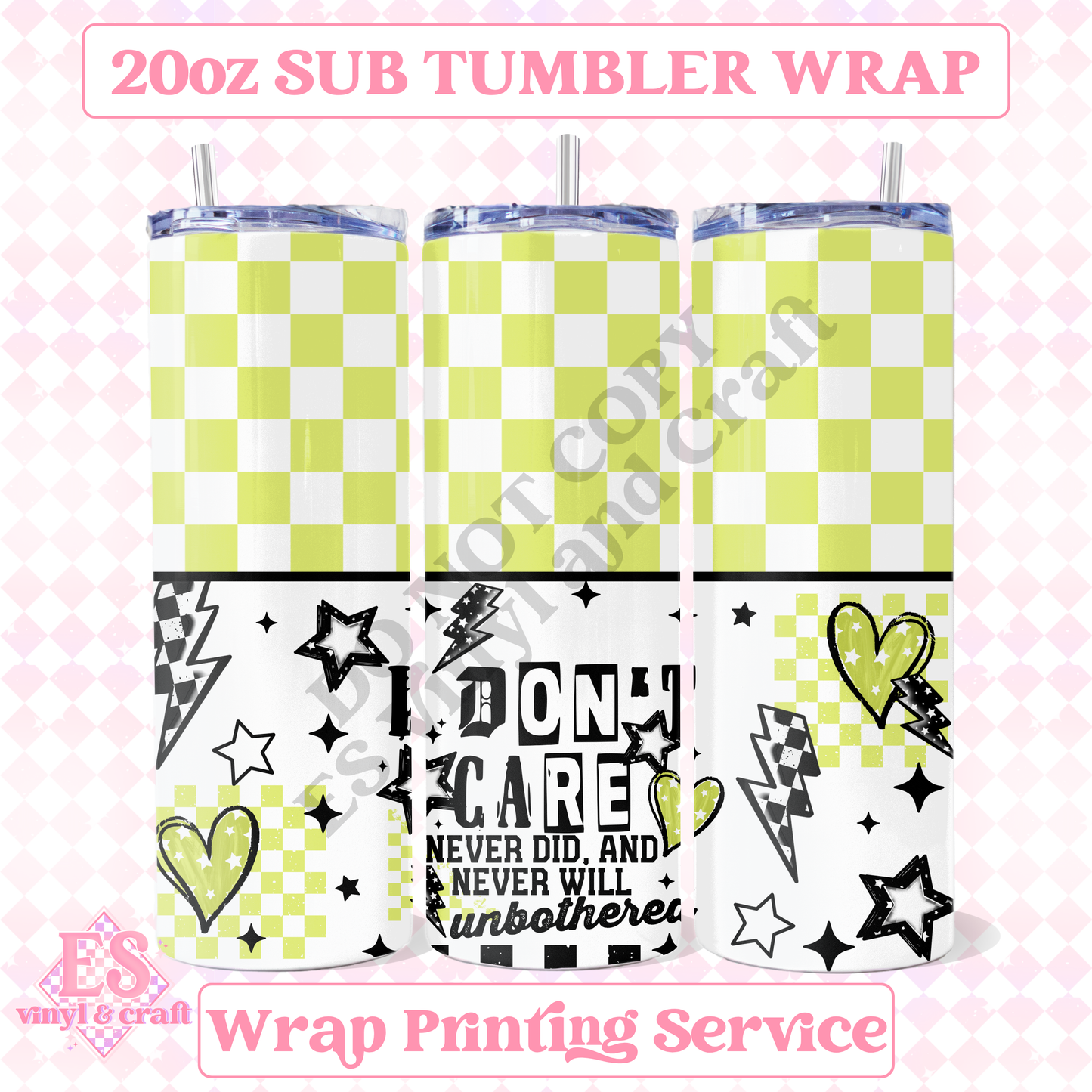 I Don't Care (Pink or Green Options) - Full 20oz Tumbler Sublimation Print image 2