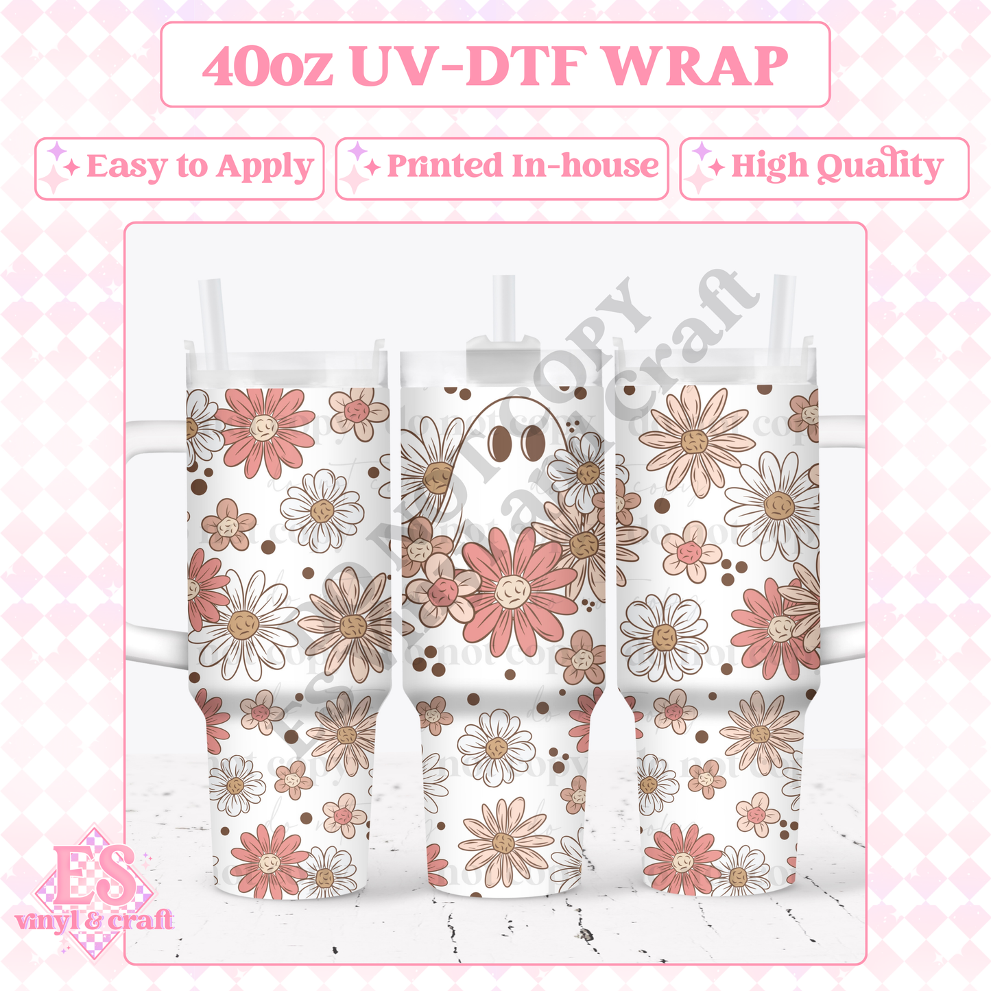 Spring Ghostie - 40oz Tumbler Wraps - UV-DTF (2 Wraps - Top and Bottom) image 0