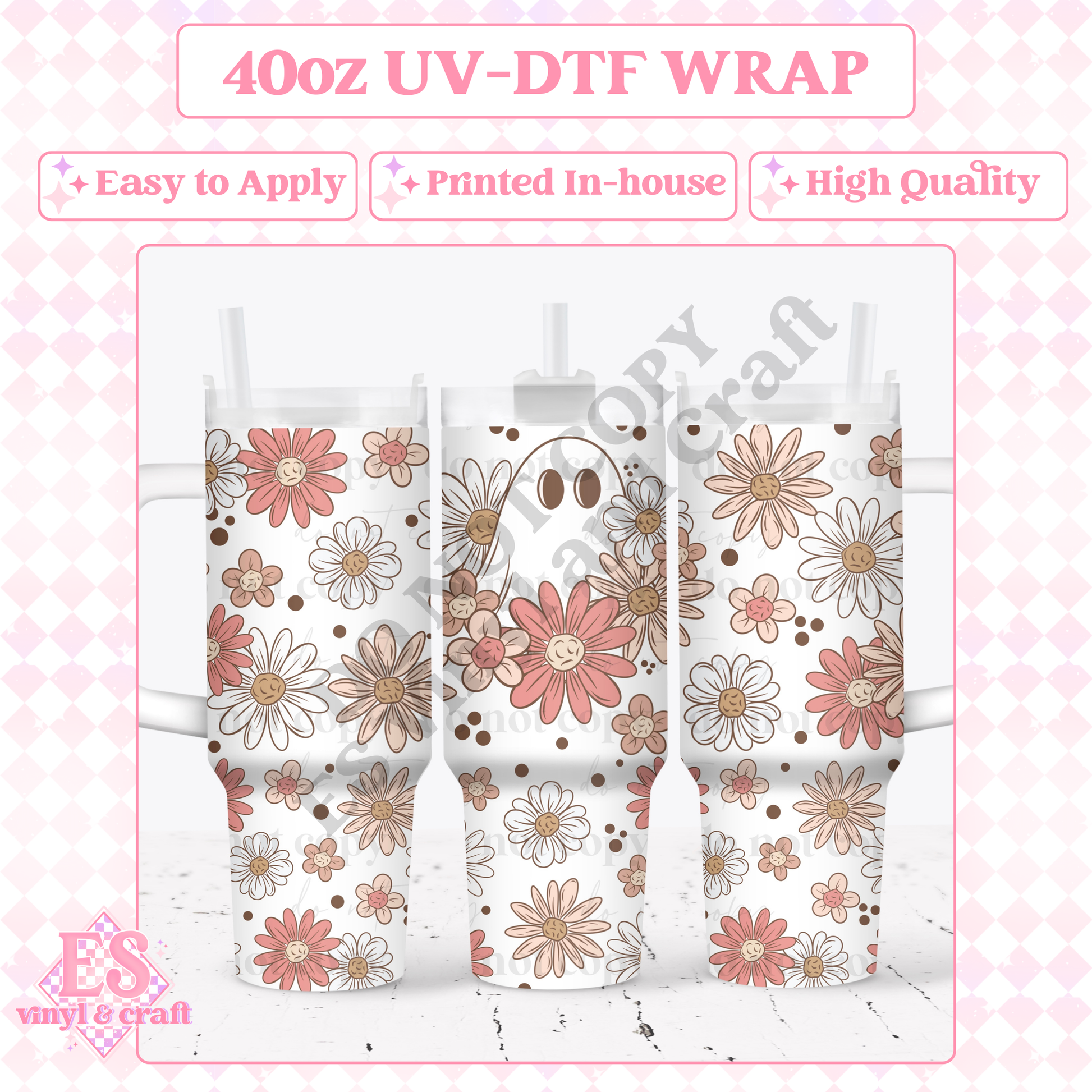 Spring Ghostie - 40oz Tumbler Wraps - UV-DTF (2 Wraps - Top and Bottom) image 0