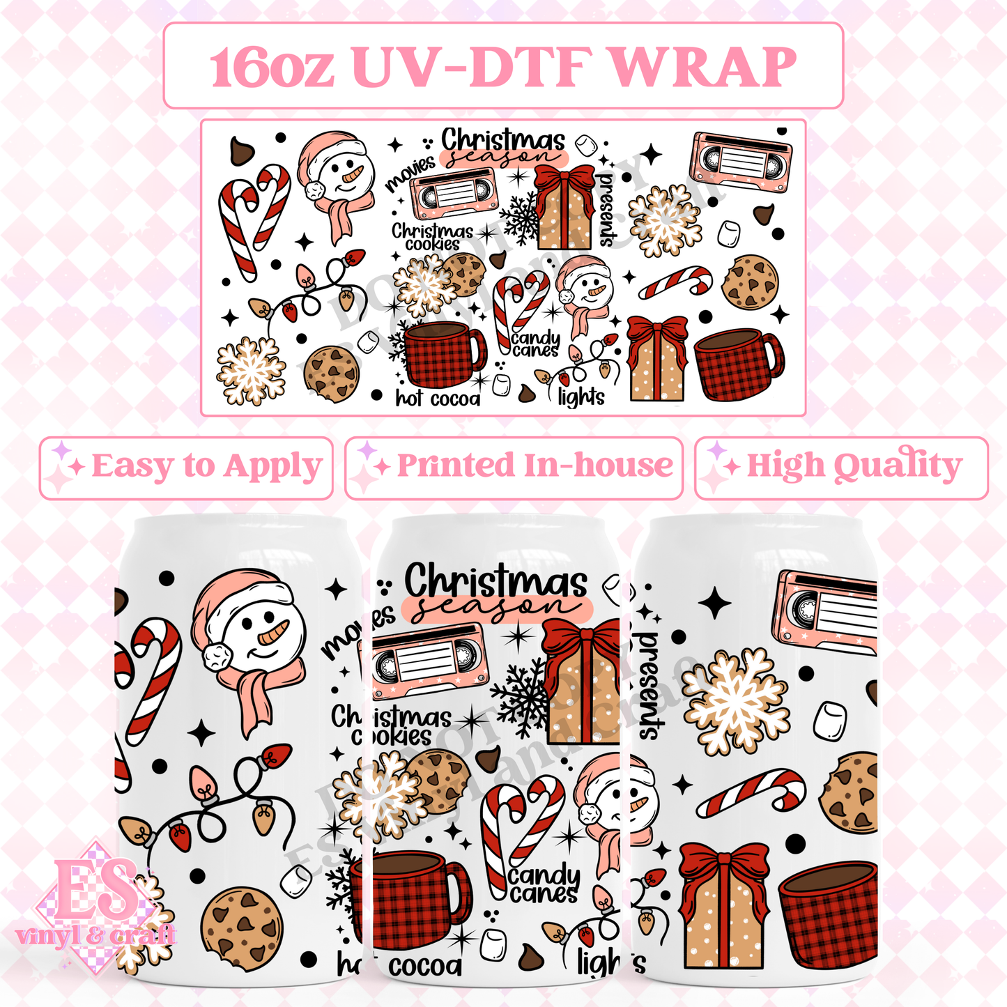Christmas Season Collage - 16oz Beer Can / Libbey UV-DTF Tran image 0