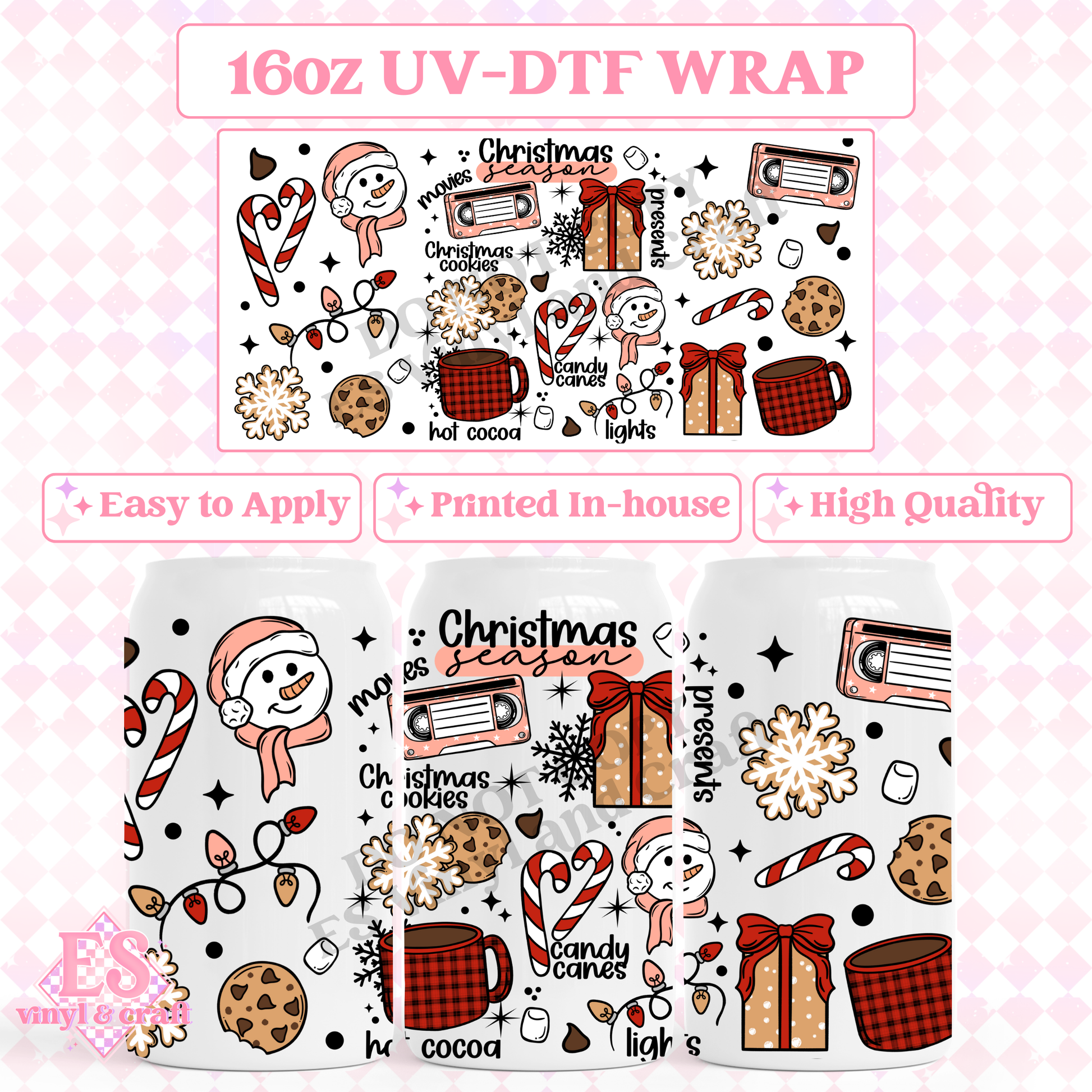 Christmas Season Collage - 16oz Beer Can / Libbey UV-DTF Tran image 0
