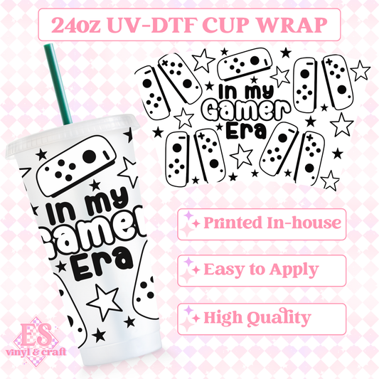 In My Gamer Era "S" Black and White - UVDTF 24oz Cold Cup Wrap image 0
