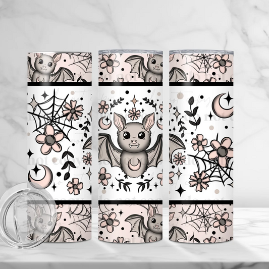 Floral Bat - Full 20oz Tumbler Sublimation Ready To Print image 0