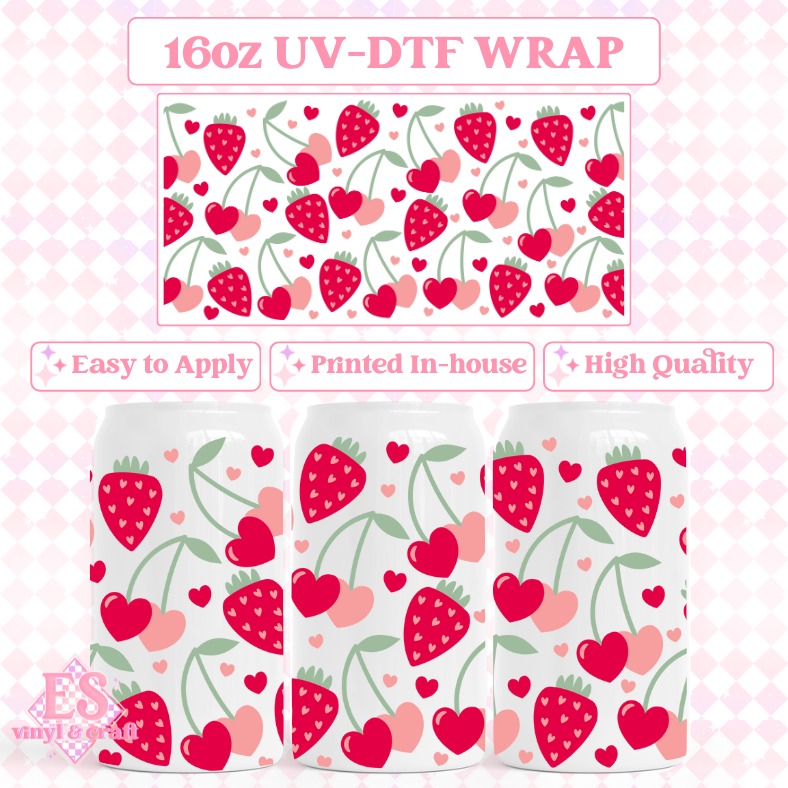 Valentine's Fruity Hearts - 16oz Beer Can / Libbey UV-DTF Transfer image 0