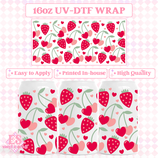 Valentine's Fruity Hearts - 16oz Beer Can / Libbey UV-DTF Transfer image 0