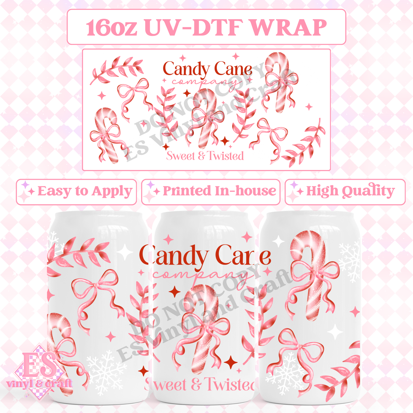 Candy Cane Company - 16oz Beer Can / Libbey UV-DTF image 0
