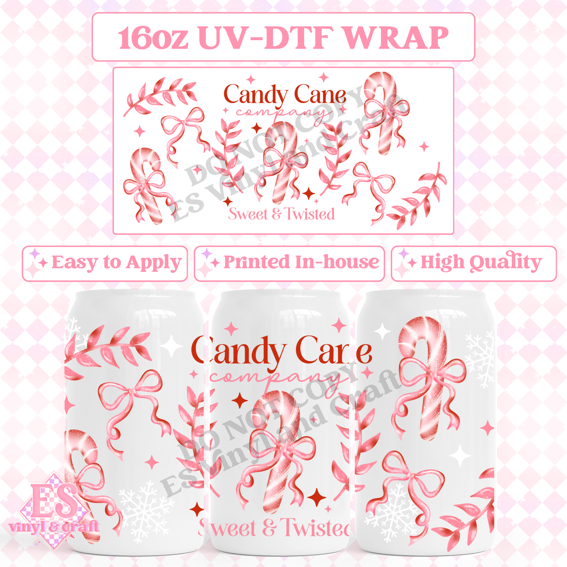 Candy Cane Company - 16oz Beer Can / Libbey UV-DTF image 0