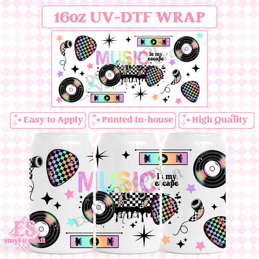 Music Escape - 16oz Beer Can / Libbey UV-DTF Transfer image 0