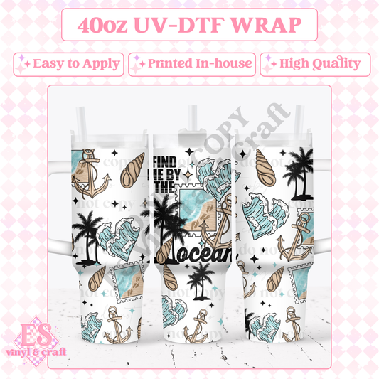 By the Ocean - 40oz Tumbler Wraps - UV-DTF (2 Wraps - Top and Bo image 0