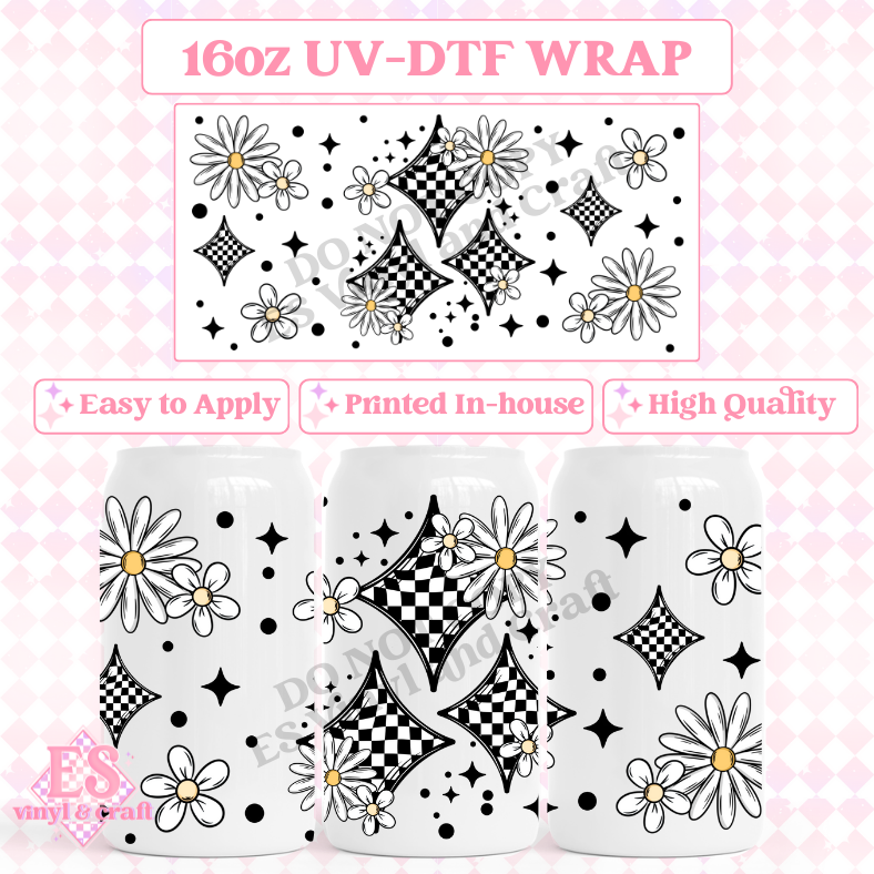 Checker Stars - 16oz Beer Can / Libbey UV-DTF Transfer image 0