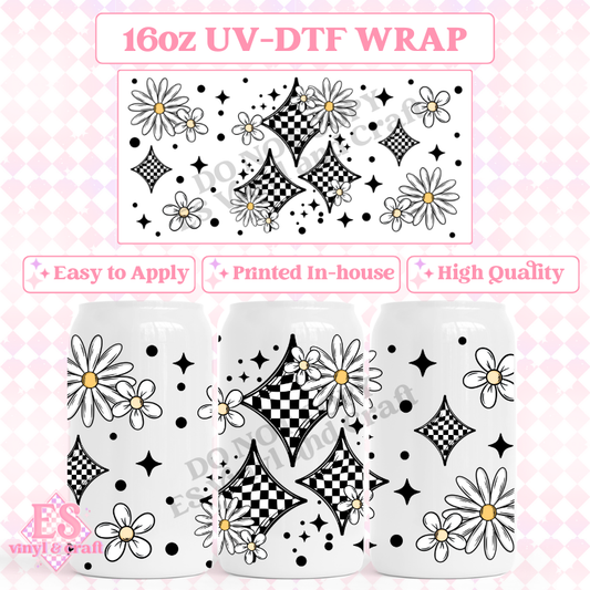 Checker Stars - 16oz Beer Can / Libbey UV-DTF Transfer image 0