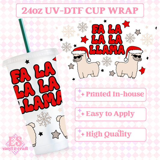 Fa La La La Llama - UVDTF 24oz Cold Cup Wrap image 0