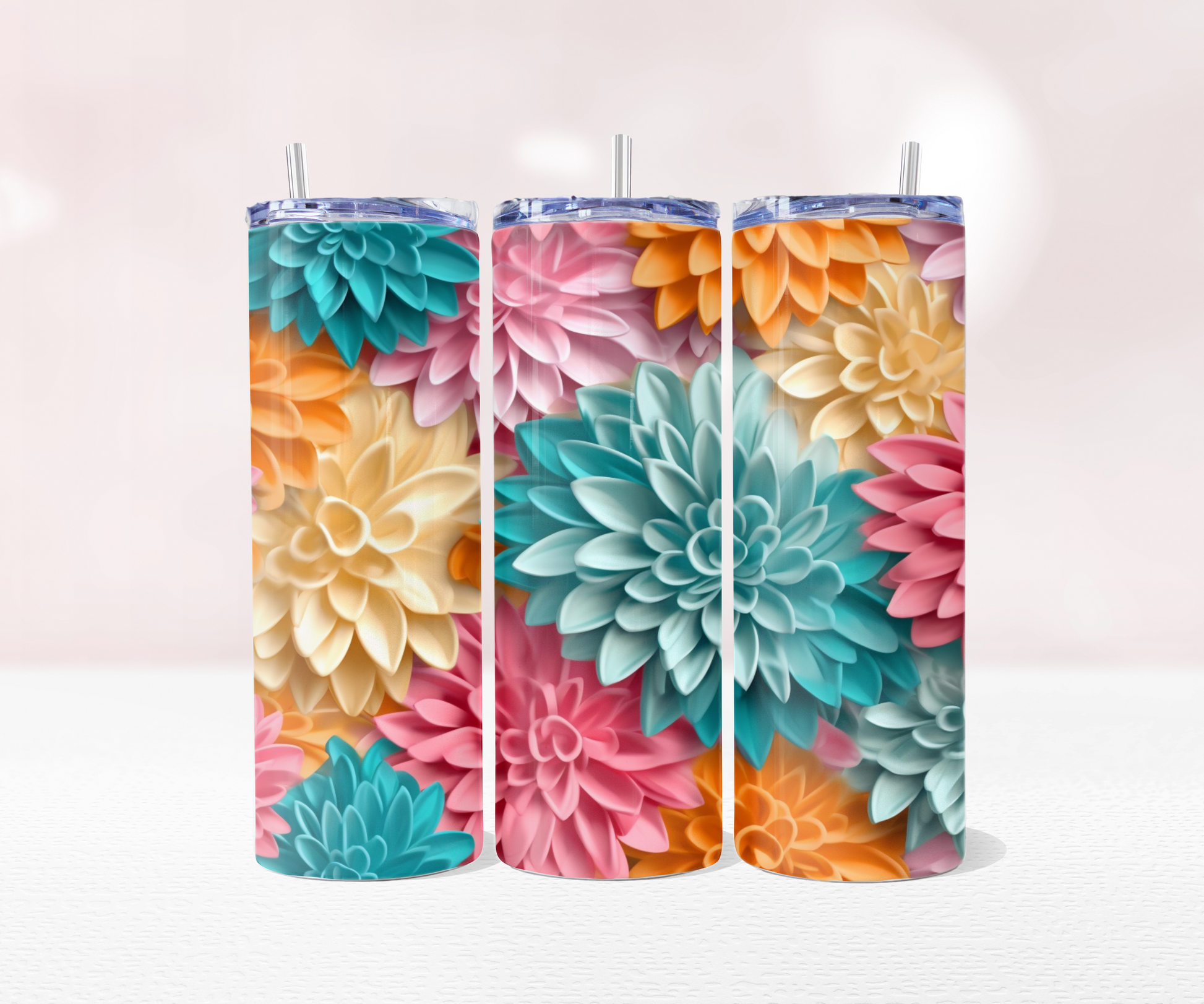 Colourful Flowers - Full 20oz Tumbler Sublimation Ready To Print image 0
