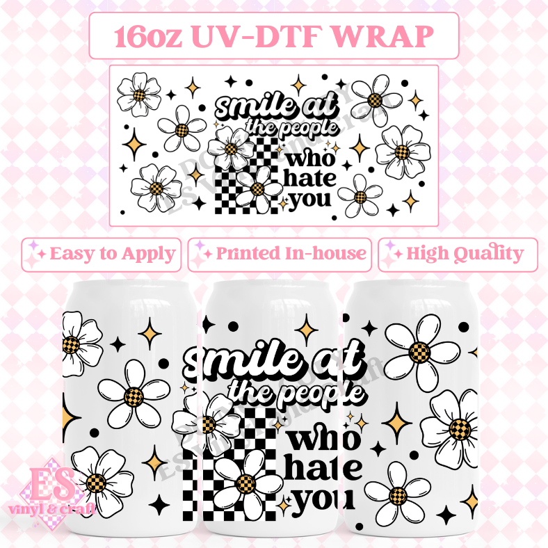 Smile at the People - 16oz Beer Can / Libbey UV-DTF Transfer image 0