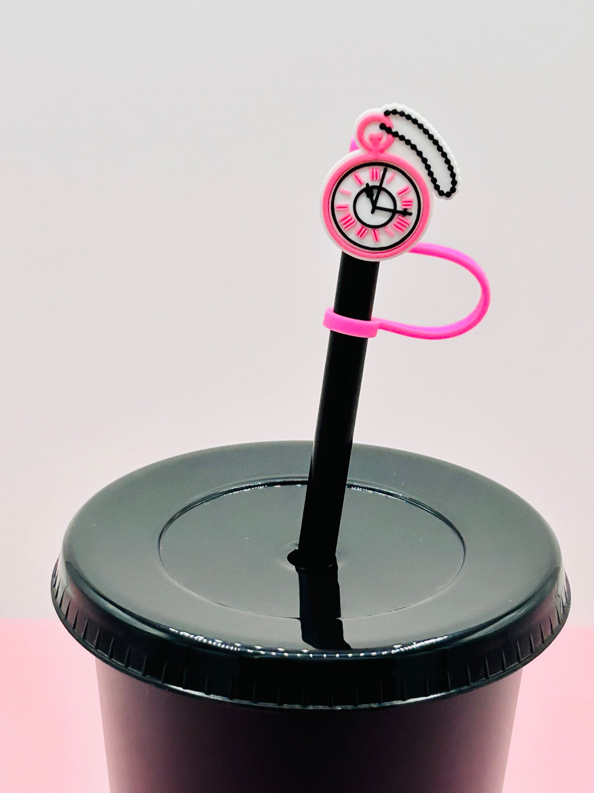 Straw Topper - Black and Pink Pocket Watch image 0