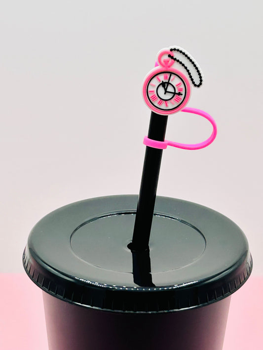 Straw Topper - Black and Pink Pocket Watch image 0