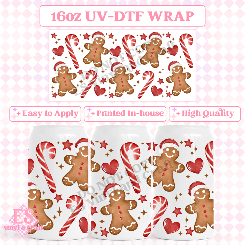 Christmas Gingerbread - 16oz Beer Can / Libbey UV-DTF Transfer image 0
