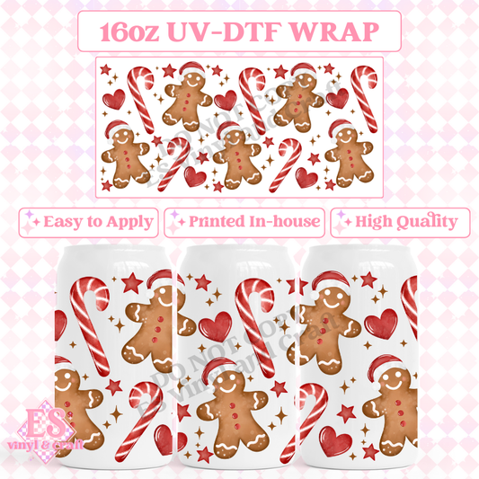 Christmas Gingerbread - 16oz Beer Can / Libbey UV-DTF Transfer image 0