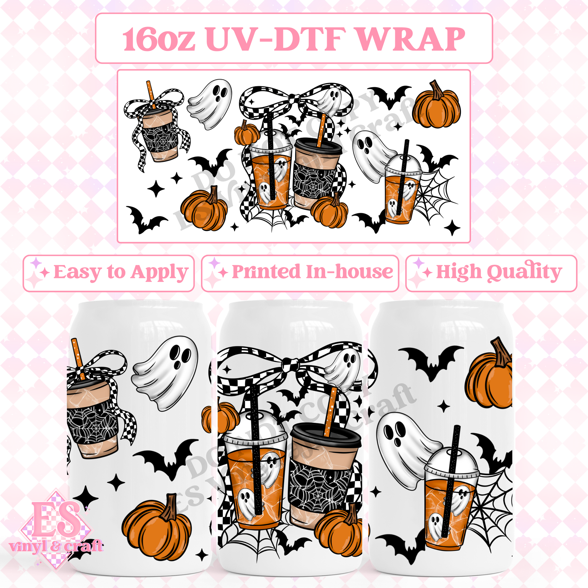 Halloween Coffee Ghosts - 16oz Beer Can / Libbey UV-DTF Transfer image 0