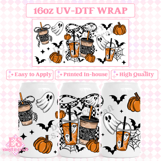 Halloween Coffee Ghosts - 16oz Beer Can / Libbey UV-DTF Transfer image 0