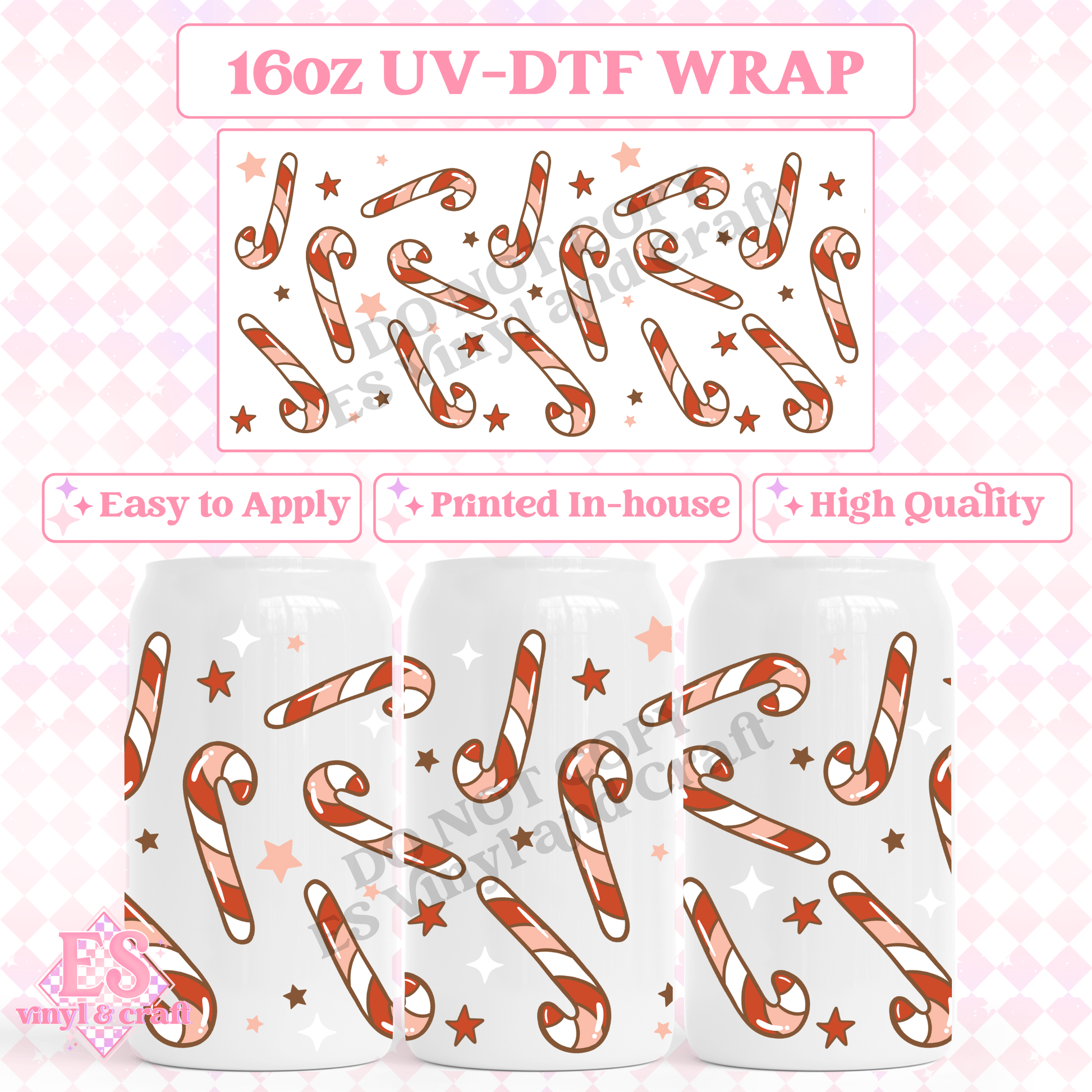 Candy Canes - 16oz Beer Can / Libbey UV-DTF image 0