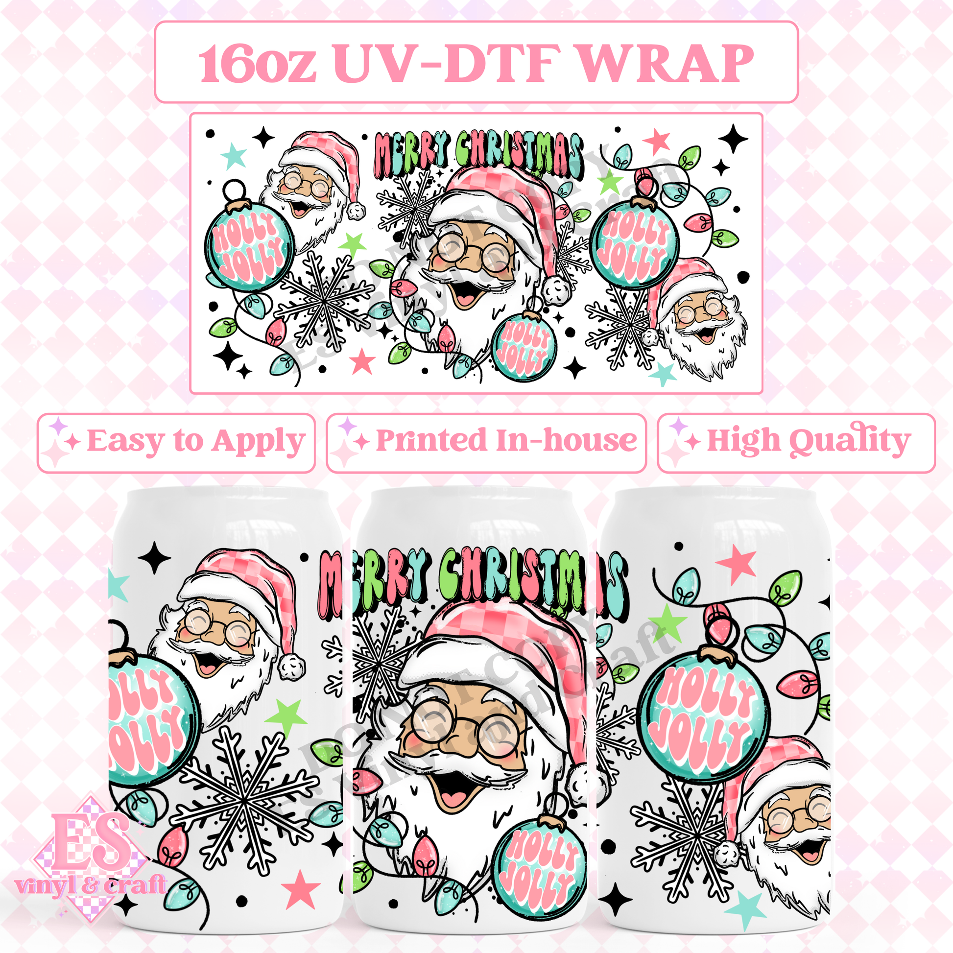 Merry Christmas Santa - 16oz Beer Can / Libbey UV-DTF image 0