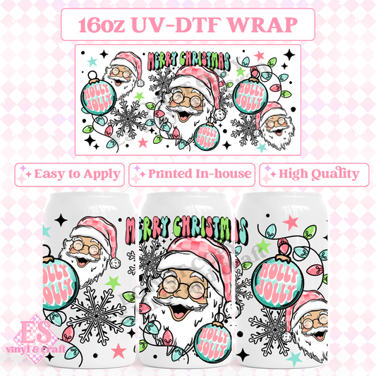 Merry Christmas Santa - 16oz Beer Can / Libbey UV-DTF image 0