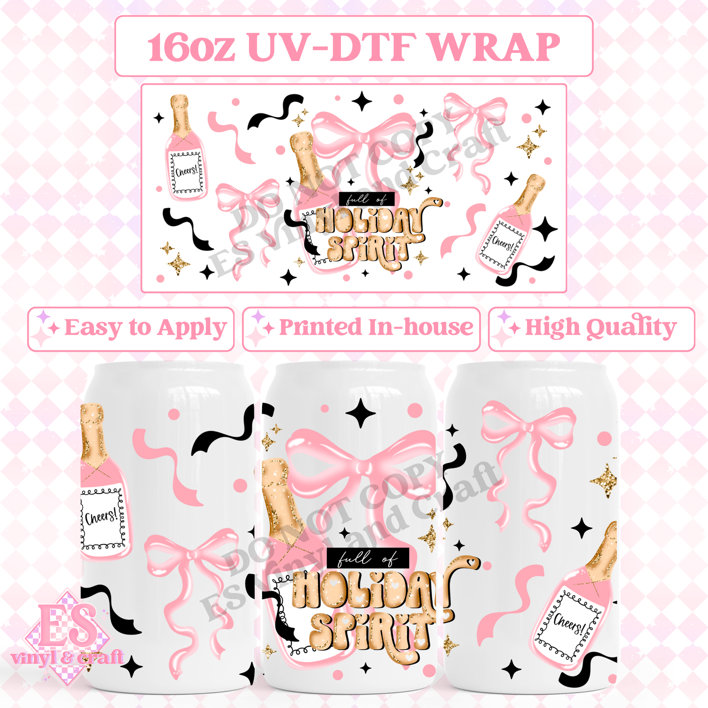 Holiday Spirit Pink - 16oz Beer Can / Libbey UV-DTF image 0