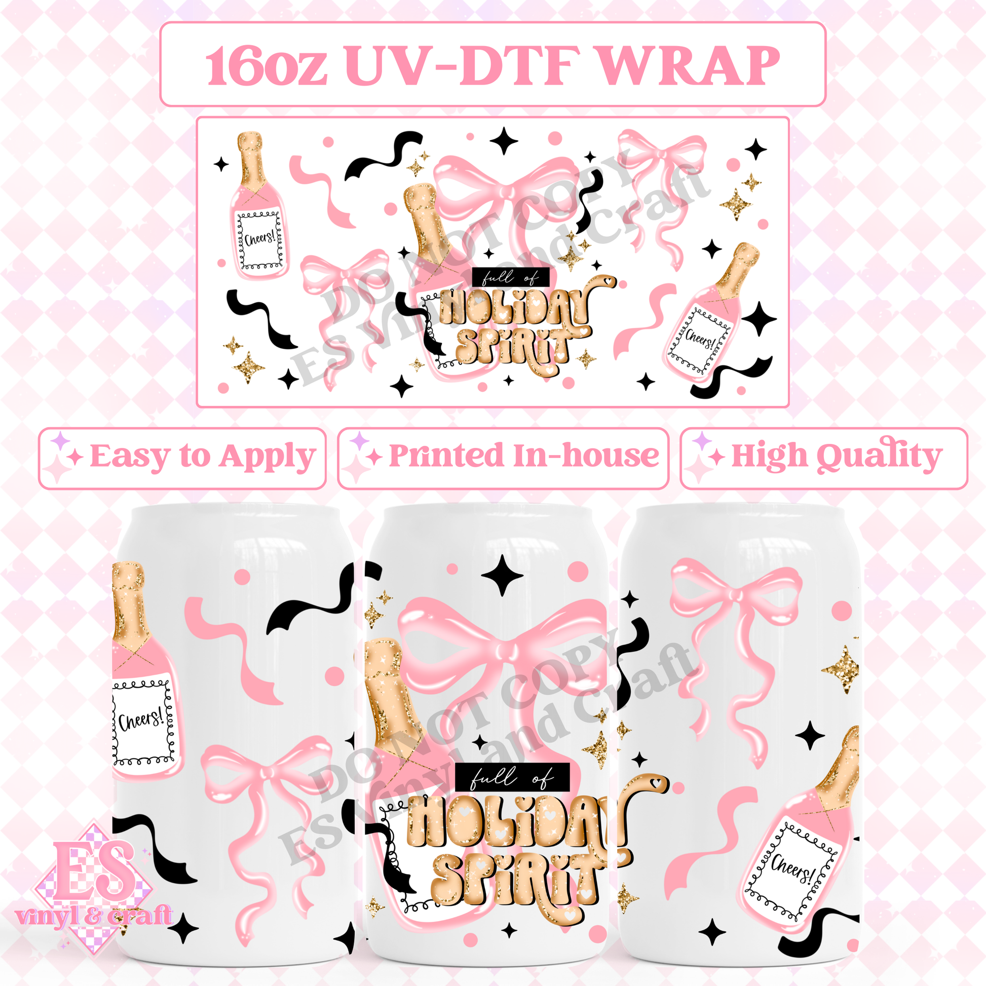 Holiday Spirit Pink - 16oz Beer Can / Libbey UV-DTF image 0