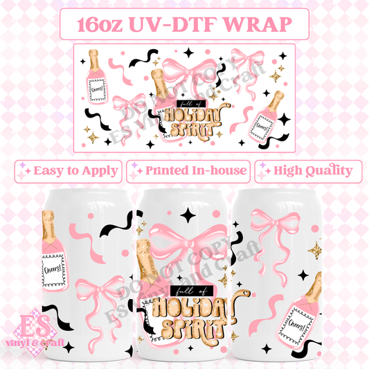 Holiday Spirit Pink - 16oz Beer Can / Libbey UV-DTF image 0