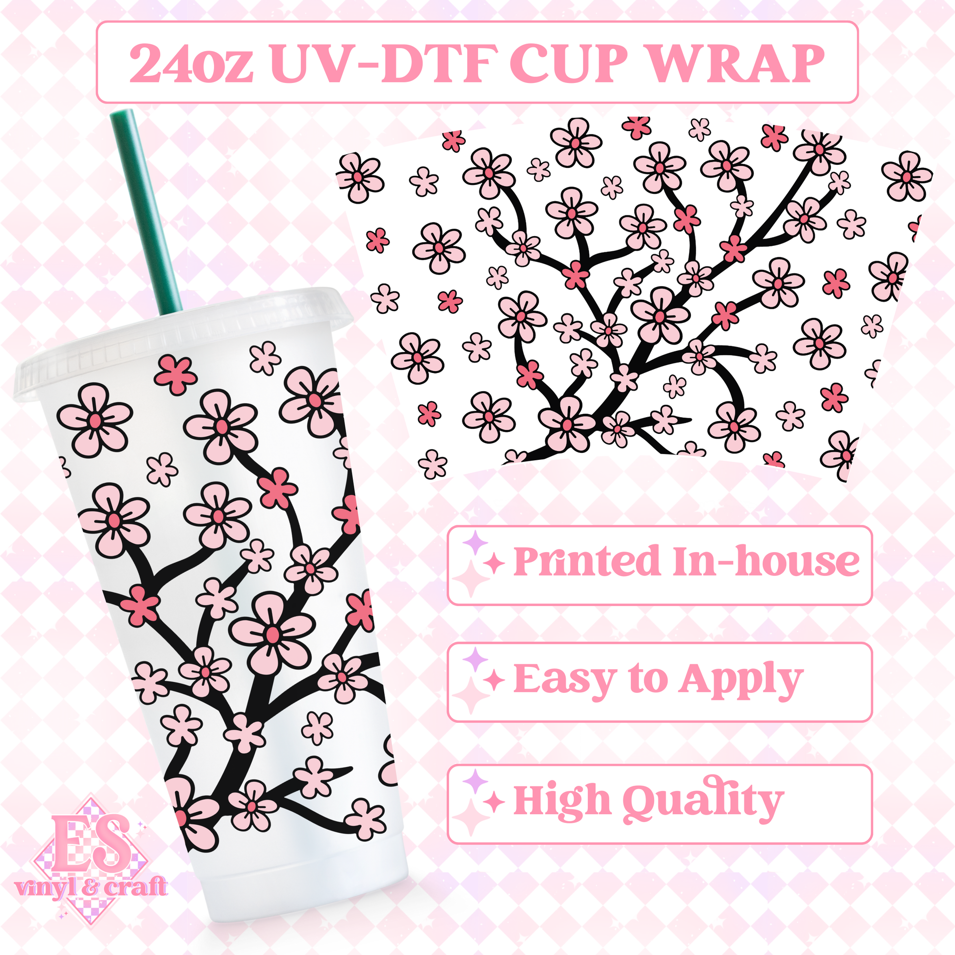 Cherry Blossom - UVDTF 24oz Cold Cup Wrap image 0