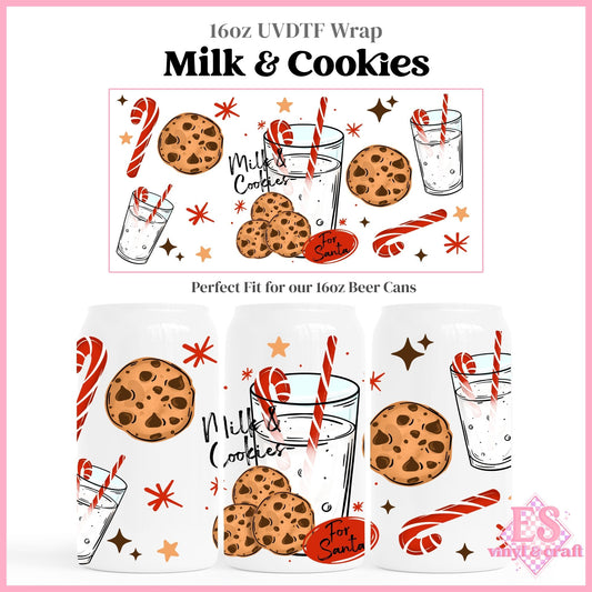 Milk & Cookies - 16oz Beer Can / Libbey UVDTF Transfers