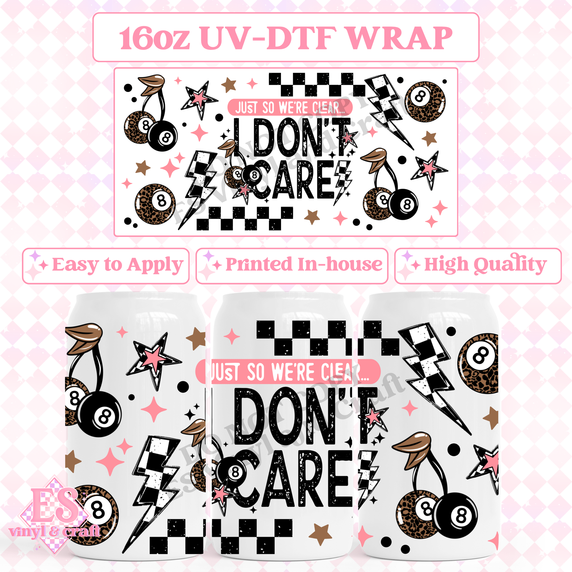 I Don't Care - 16oz Beer Can / Libbey UV-DTF image 0