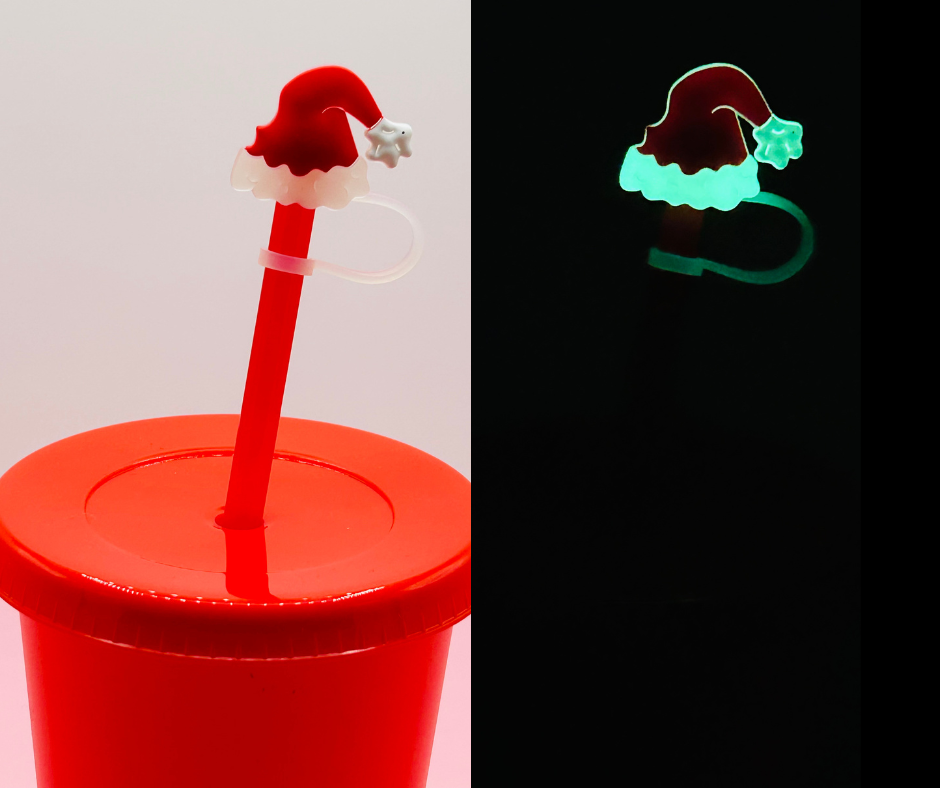 Straw Topper - Glow in the Dark Santa Hat image 0