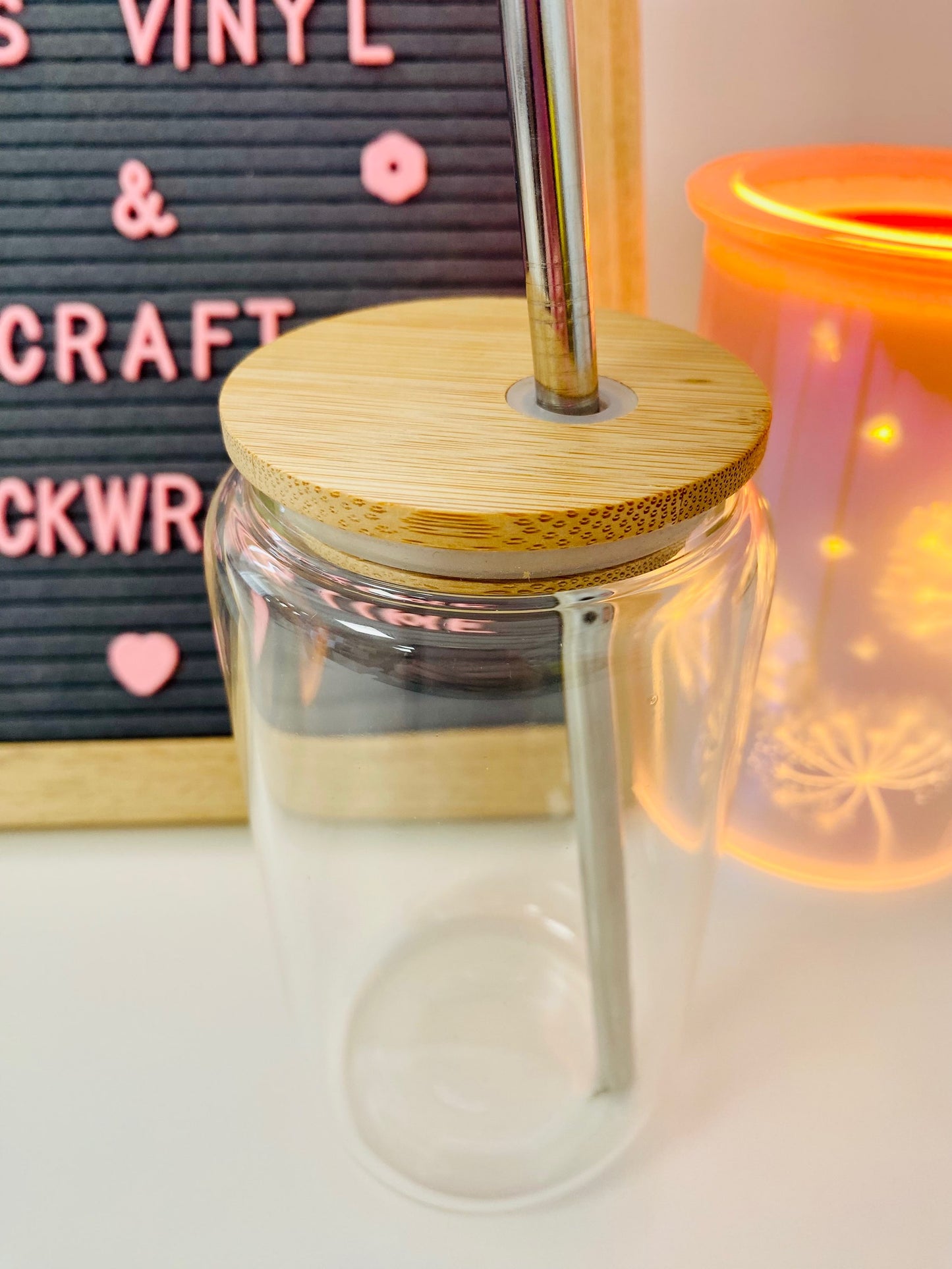 Bamboo Beer Can Glasses 16oz - Vinyl or UVDTF Plastic Straw image 1