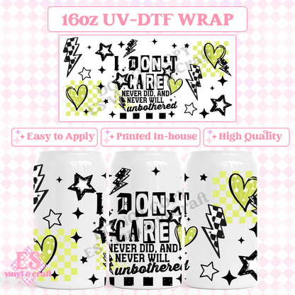 I Don't Care Bow (Pink or Green option) - 16oz Beer Can / Libbey UV-DTF Transfer image 1