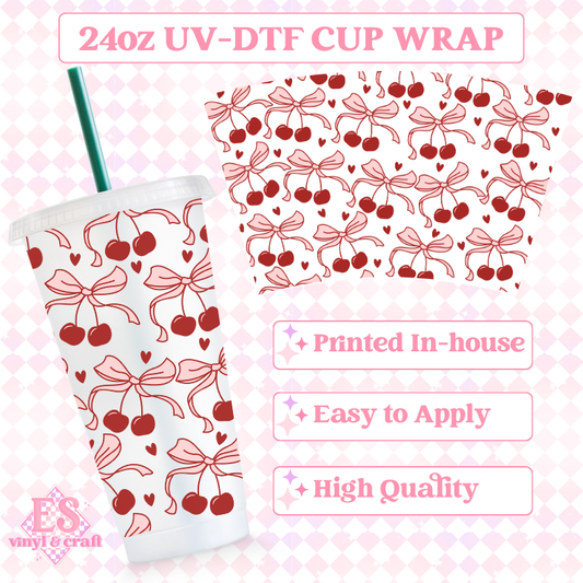 Valentine's Cherry Bows - UVDTF 24oz Cold Cup Wrap image 0