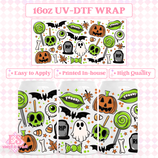 October Things Green and Orange - 16oz Beer Can / Libbey UV-DTF image 0