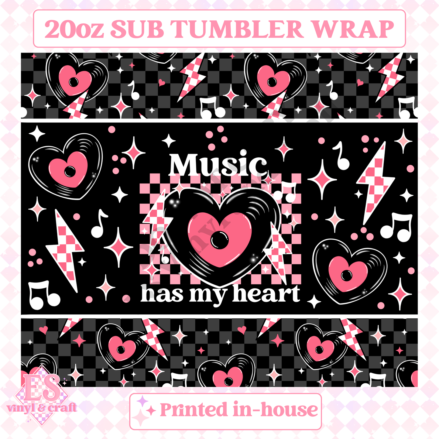 Music has my Heart - Full 20oz Tumbler Sublimation Print image 1
