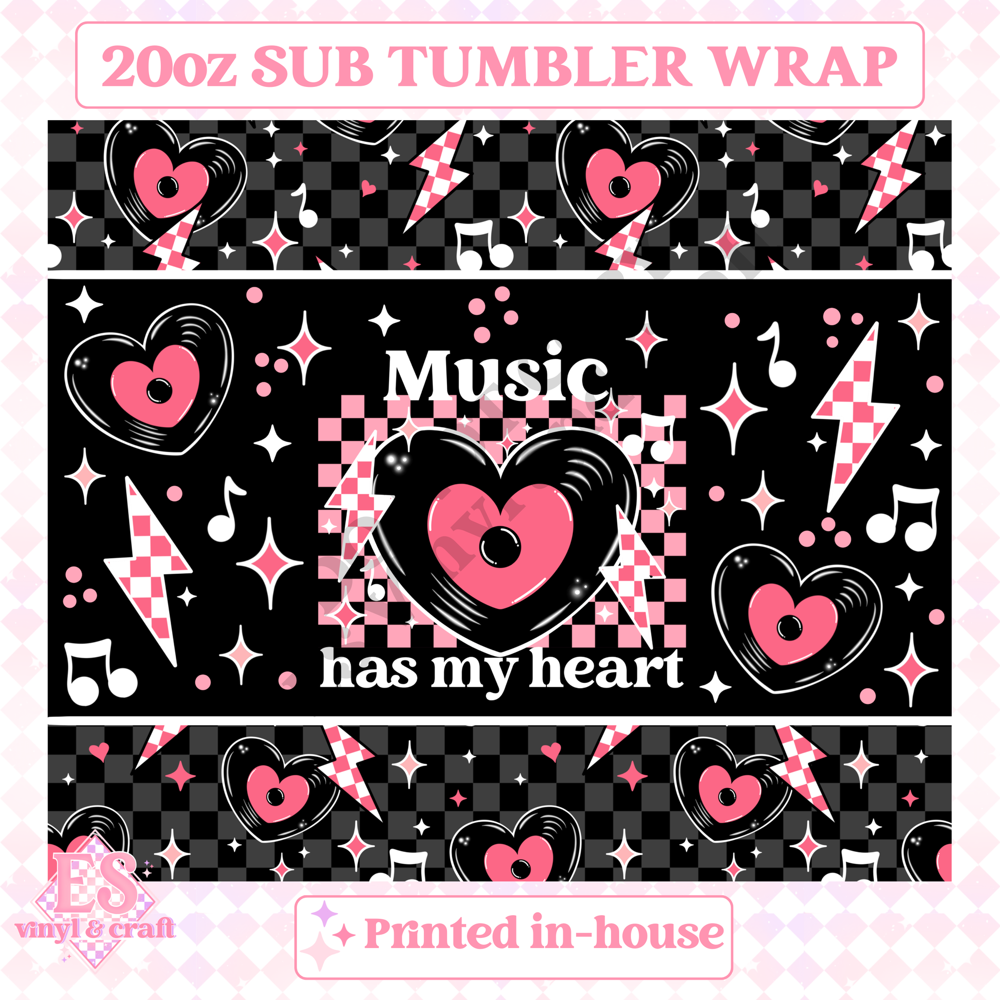 Music has my Heart - Full 20oz Tumbler Sublimation Print image 1