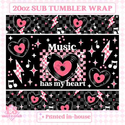 Music has my Heart - Full 20oz Tumbler Sublimation Print image 1